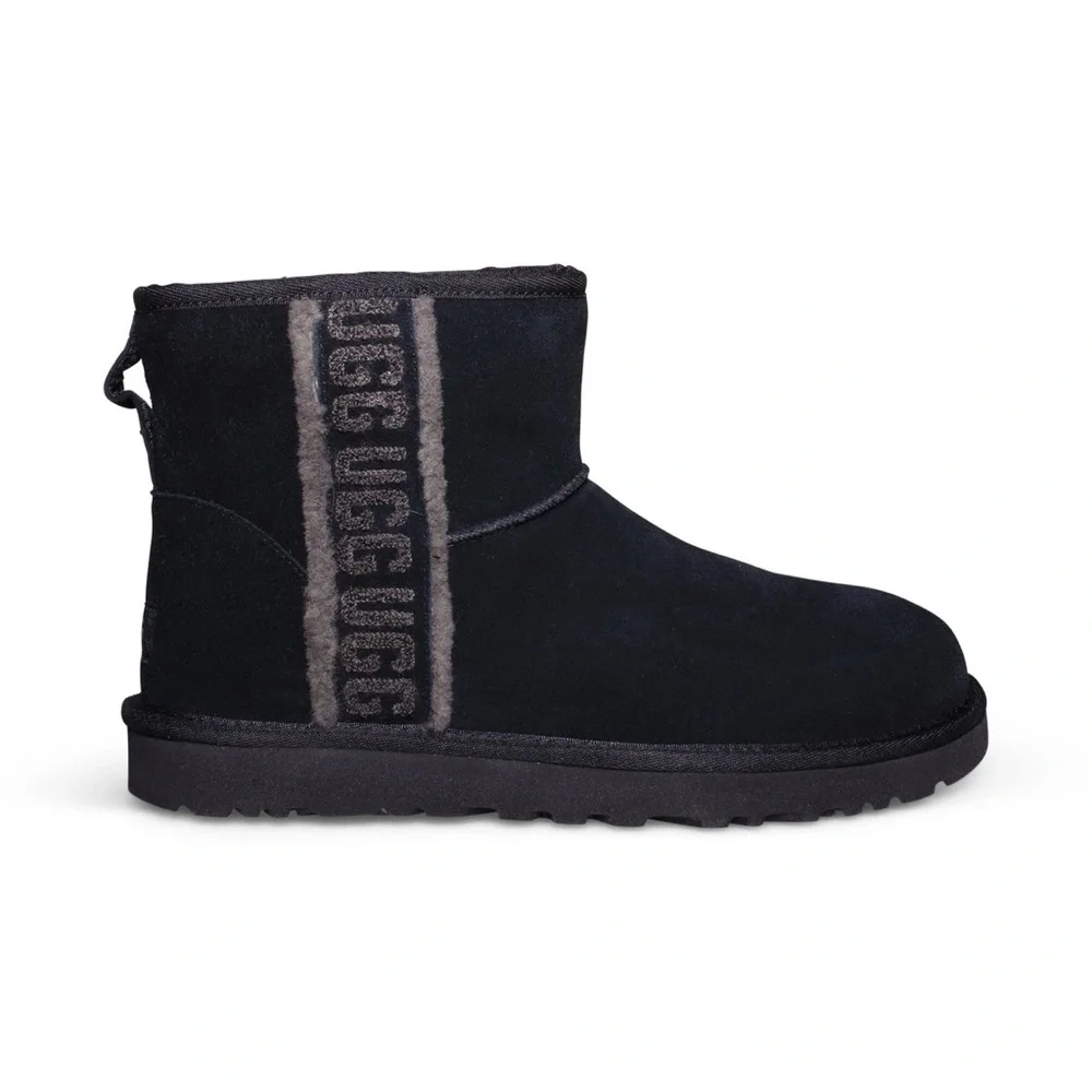 UGG Classic Mini Shearling Logo Black Suede Ankle Women’s Boots